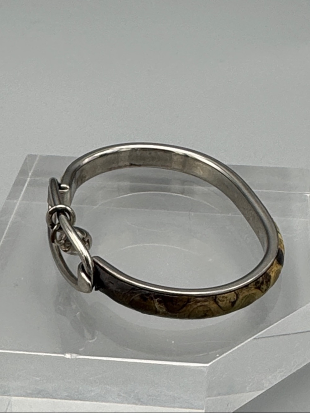 Madani Firenze Silver-Tone & Brown Leather Accent Bangle Bracelet - Picture 8 of 10